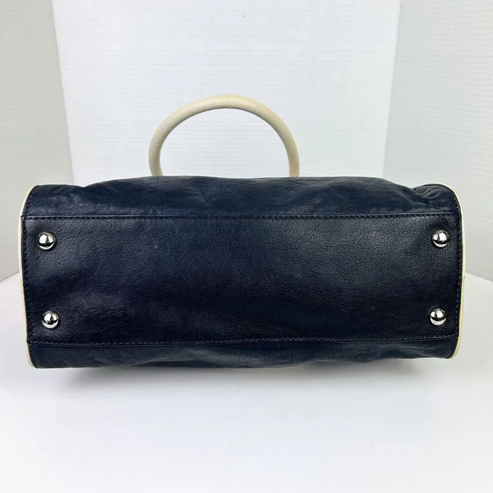 Michael Kors Hamilton East West Tote Shoulder Bag Navy Cream Leather Lock & Key
